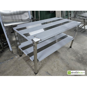 Bàn inox 2 tầng tấm phẳng, bo góc tròn