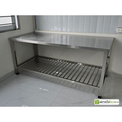 Bàn soạn chia inox 2 tầng có giá nan