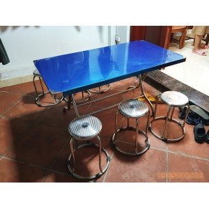 Bộ bàn xếp inox 1200x700 kèm 6 ghế đôn