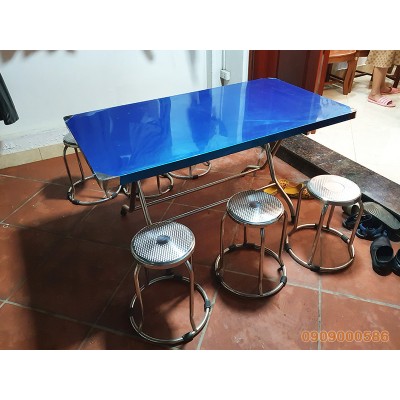 Bộ bàn xếp inox 1200x700 kèm 6 ghế đôn
