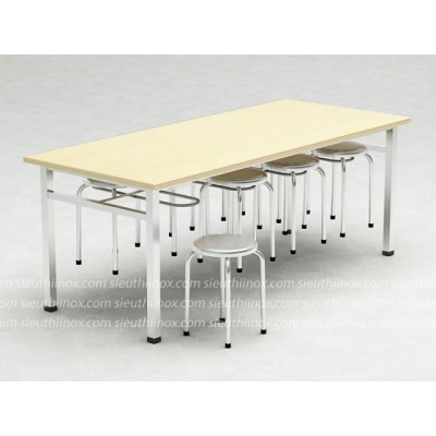 Bộ bàn ăn inox mặt đá kèm 8 ghế