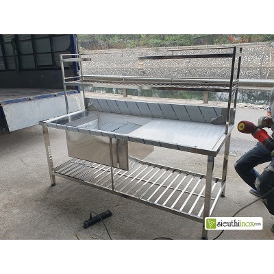 Chậu rửa công nghiệp 1 hố có giá trên