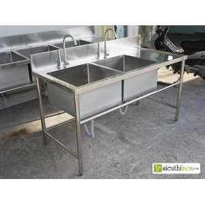 Chậu rửa inox 2 hố có bàn để đồ, 1500x700 Chậu rửa inox 2 hố có bàn để đồ, 1500x700