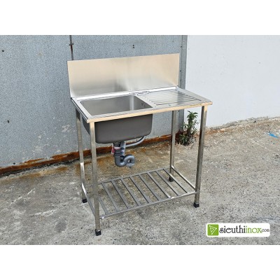 Chậu rửa bát inox có chân, 1 hố có bàn có thành chắn, cr-8043TC Chậu rửa bát inox có chân, 1 hố có bàn có thành chắn, cr-8043TC