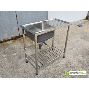Chậu rửa bát inox có chân, 1 hố 1 bàn, cr-8043C Chậu rửa bát inox có chân, 1 hố 1 bàn, cr-8043C