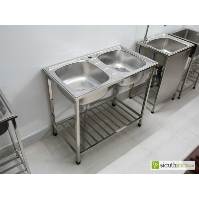 Chậu rửa bát chén 2 hố có chân BD7C