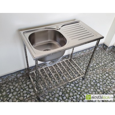 Chậu rửa chén bát 1 hố có bàn, có chân sàn, cr-B1C Chậu rửa chén bát 1 hố có bàn, có chân sàn, cr-B1C