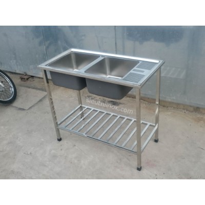 Chậu rửa inox 2 hố 1 bàn, cr-9245C