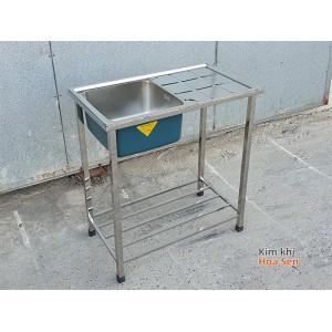 Chậu rửa bát inox 1 hố 1 bàn có chân Lucky