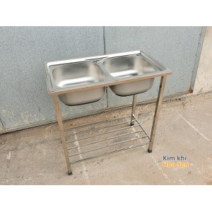 Chậu rửa bát 2 hố đều, có chân, 7843C