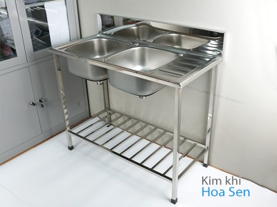 Chậu rửa bát inox 2 hố làm sẵn chân, cr-2H1B