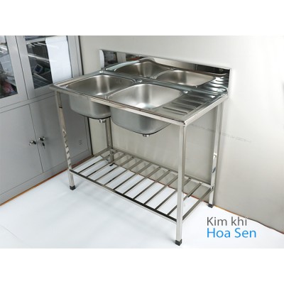 Chậu rửa bát inox 2 hố làm sẵn chân, cr-2H1B