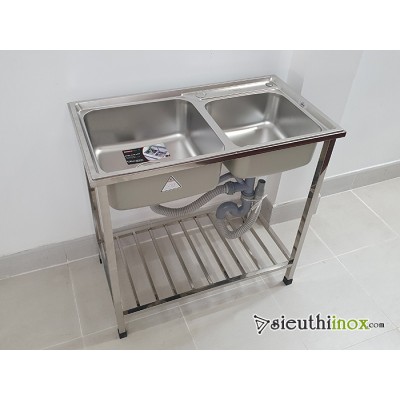 Chậu rửa bát inox kèm chân, inox 304, 2 hố lệch, S80 Sơn Hà Chậu rửa bát inox kèm chân, inox 304, 2 hố lệch, S80 Sơn Hà