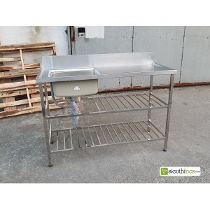 Kệ bếp inox 1m25, kèm chậu rửa bát 1 hố s50, có gờ chắn nước Kệ bếp inox 1m25, kèm chậu rửa bát 1 hố s50, có gờ chắn nước