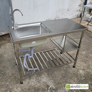 Kệ bàn bếp inox kèm chậu rửa S50, dùng cho phòng trọ, chung cư mini