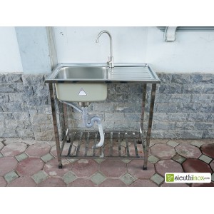 Chậu rửa bát 1 hố inox 304, có chân sàn, s78C 