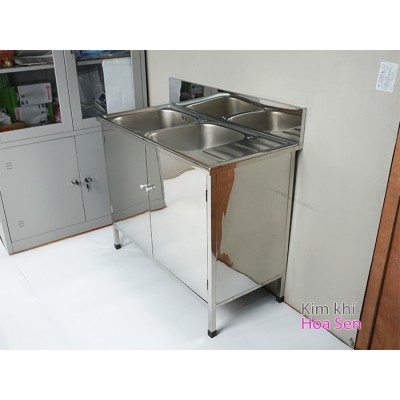 Tủ chậu rửa inox 2 hố 1 bàn, tcr-2H1B