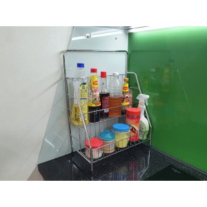 Kệ inox 2 tầng để gia vị, kệ để chai lọ