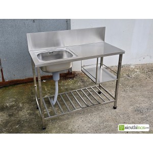 Kệ bếp kèm chậu rửa 1 hố có chân sàn và thành chắn sau
