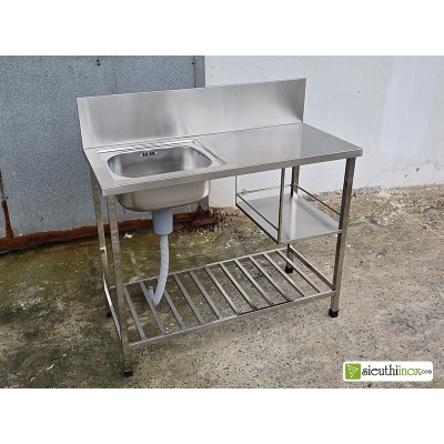 Kệ bếp kèm chậu rửa 1 hố có chân sàn và thành chắn sau