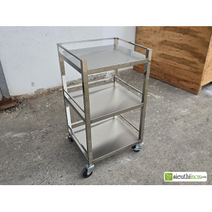 Kệ inox 3 tầng tấm phẳng, có bánh xe