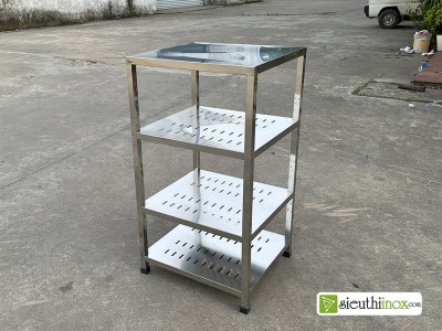 Kệ inox 4 tầng có sàn đột lỗ thoáng