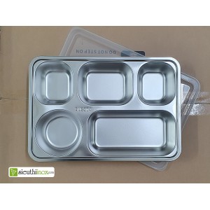 Khay cơm inox 5 ngăn có nắp đậy, 5N3323 Khay cơm inox 5 ngăn có nắp đậy, 5N3323