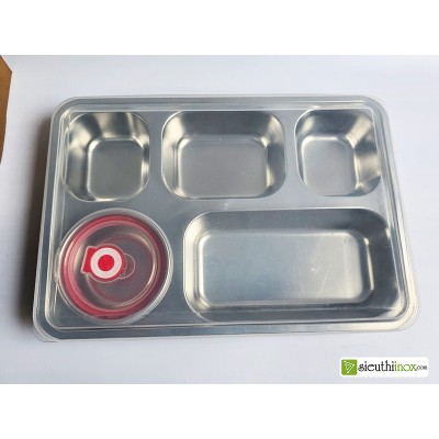Khay cơm inox 5 ngăn cỡ lớn có bát đựng canh