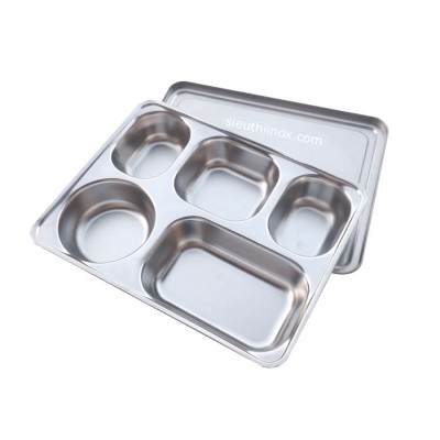 Khay cơm văn phòng 5 ngăn, nắp inox Khay cơm văn phòng 5 ngăn, nắp inox