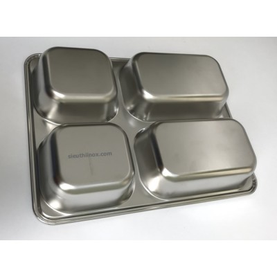 Khay cơm inox 304, 4 ngăn kèm nắp