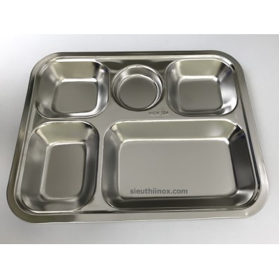 Khay cơm inox 5 ngăn bé dày 0.7mm SUS 304 có nắp Khay cơm inox 5 ngăn bé dày 0.7mm SUS 304 có nắp