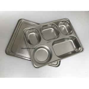 Khay cơm inox 5 ngăn, nắp inox, 304 Khay cơm inox 5 ngăn, nắp inox, 304