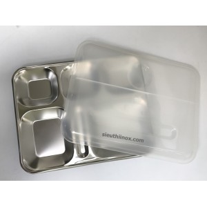Khay cơm inox 6 ngăn (cuốn mép) SUS 304 có nắp