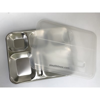 Khay cơm inox 6 ngăn có nắp (cuốn mép) 