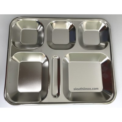 Khay cơm inox 6 ngăn có nắp (cuốn mép) 