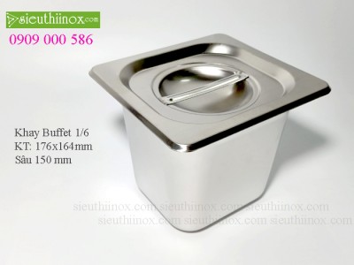 Khay inox Buffet 1/6, Khay GN 1/6, Khay Topping 1/6, Khay đựng thực phẩm 1/6