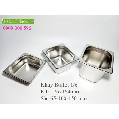 Khay inox Buffet 1/6, Khay GN 1/6, Khay Topping 1/6, Khay đựng thực phẩm 1/6