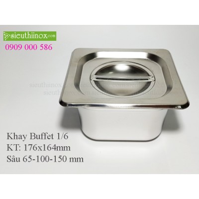 Khay inox Buffet 1/6, Khay GN 1/6, Khay Topping 1/6, Khay đựng thực phẩm 1/6