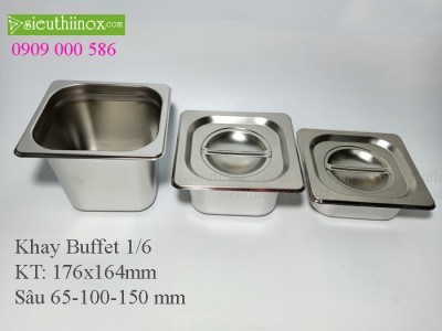 Khay inox Buffet 1/6, Khay GN 1/6, Khay Topping 1/6, Khay đựng thực phẩm 1/6