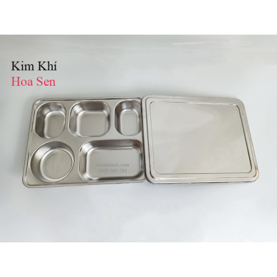 Khay cơm văn phòng 5 ngăn, nắp inox Khay cơm văn phòng 5 ngăn, nắp inox