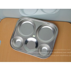 Khay cơm inox 5 ô tròn KK - inox 304 dày 1mm Khay cơm inox 5 ô tròn KK - inox 304 dày 1mm