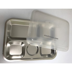 Khay cơm inox 5 ngăn bé dày 0.7mm SUS 304 có nắp Khay cơm inox 5 ngăn bé dày 0.7mm SUS 304 có nắp