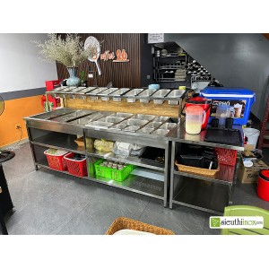 Bàn quầy 2 tầng khay topping, khay buffet tự chọn bán đồ ăn
