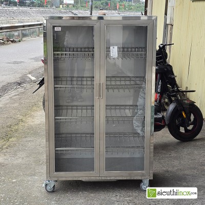 Tủ inox đựng bát đĩa cánh kính, kt 80x42, phiên bản 3