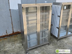 Tủ inox đựng bát đĩa xoong nồi cánh kính, 4 tầng, 80x42 (mới)