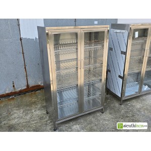 Tủ inox đựng bát đĩa xoong nồi cánh kính, 4 tầng, 100x45x150