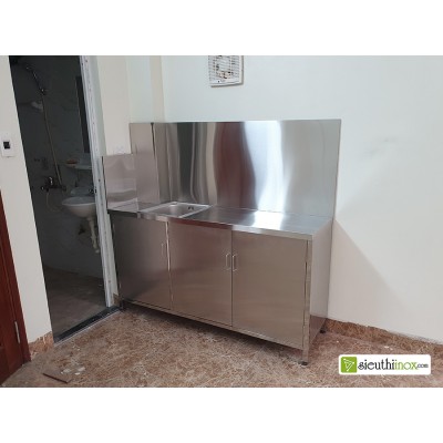Tủ bàn bếp inox kèm chậu rửa phòng trọ, 1500x450 Tủ bàn bếp inox kèm chậu rửa phòng trọ, 1500x450