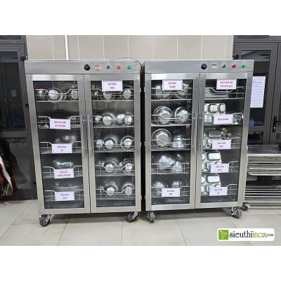 Tủ sấy bát inox 2 cánh có bánh xe dùng cho bếp ăn trường học Tủ sấy bát inox 2 cánh có bánh xe dùng cho bếp ăn trường học