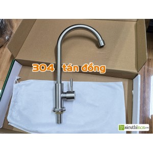 Vòi rửa bát cổ cứng CF001N xoay 360 độ, inox 304 tán ren đồng