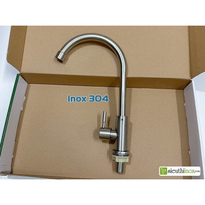 Vòi rửa bát cổ cứng xoay 360 độ, loại tốt, inox 304